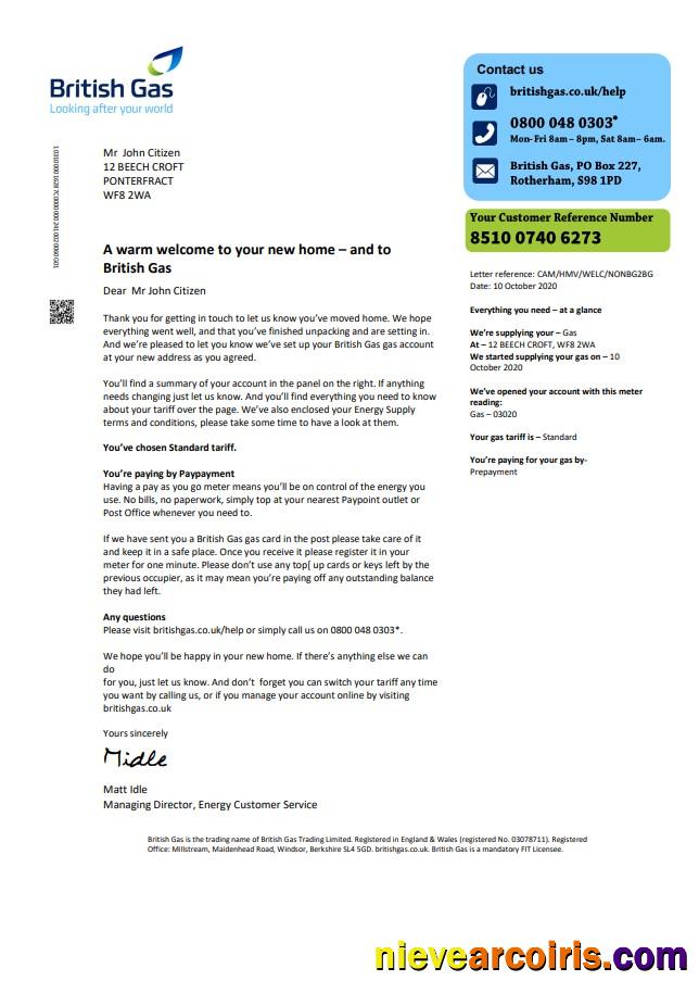 United Kingdom British Gas utility bill version 2